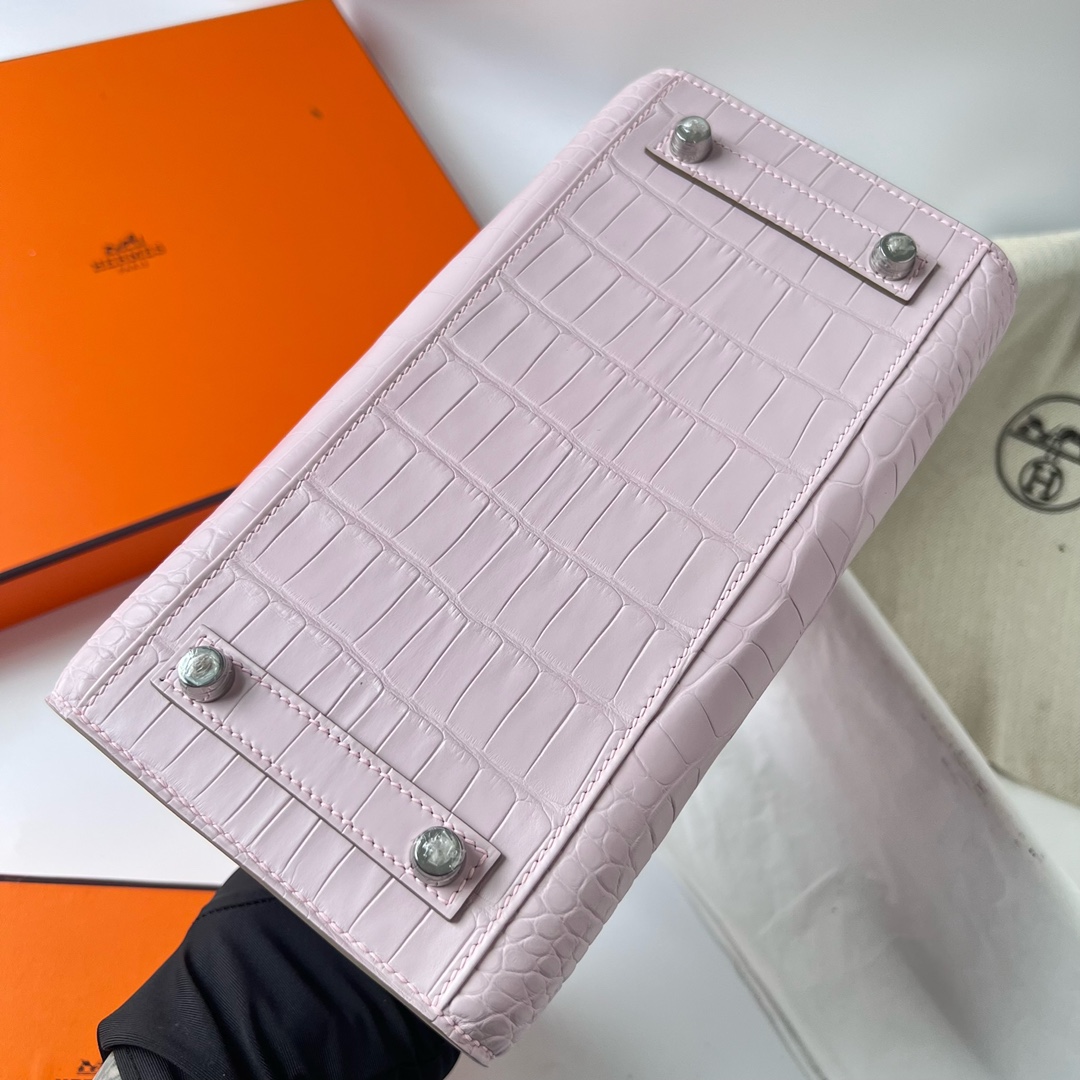 에르메스 버킨백25 핑크 은장 악어가죽